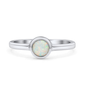 Round 6mm Thumb Ring Statement Fashion Ring Plain Band 925 Sterling Silver Petite Dainty Lab Created White Opal